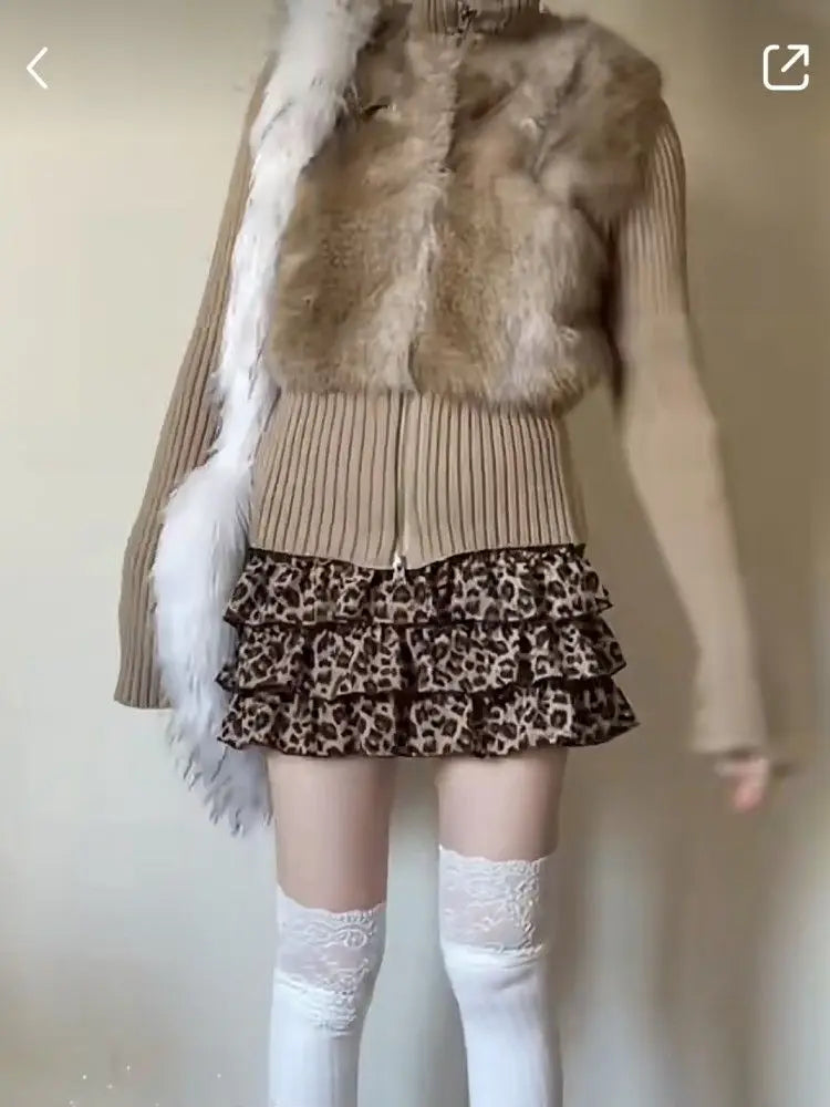 MQTIME - Leopard Pattern Short Skirt for Women Subcultural Punk Y2K Spicy Girl Spliced Spring/Summer New High Waist A-line Cake Skirt
