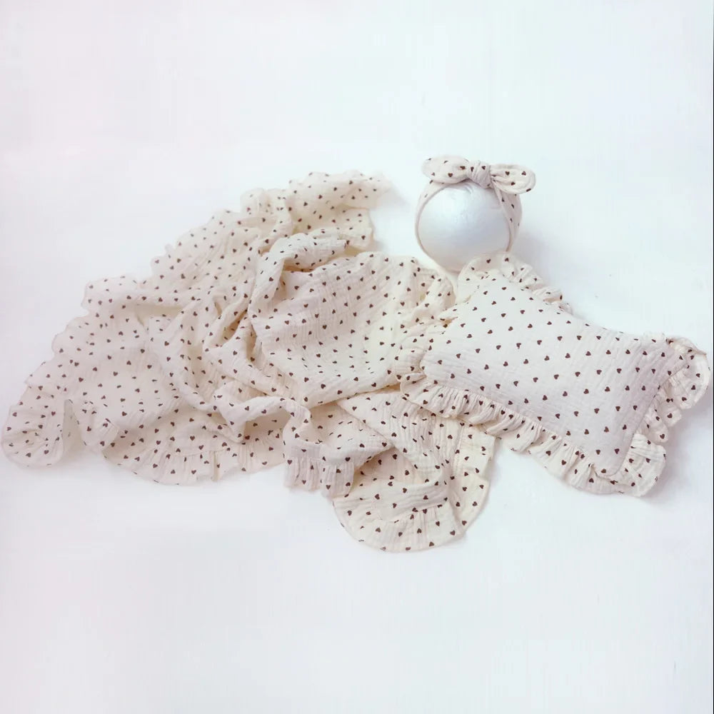nvxiot - Newborn Props For Photography Soft Skin Friendly Double-Layer Cotton Blanket/Lace Pillow/Headband Photography Accessories