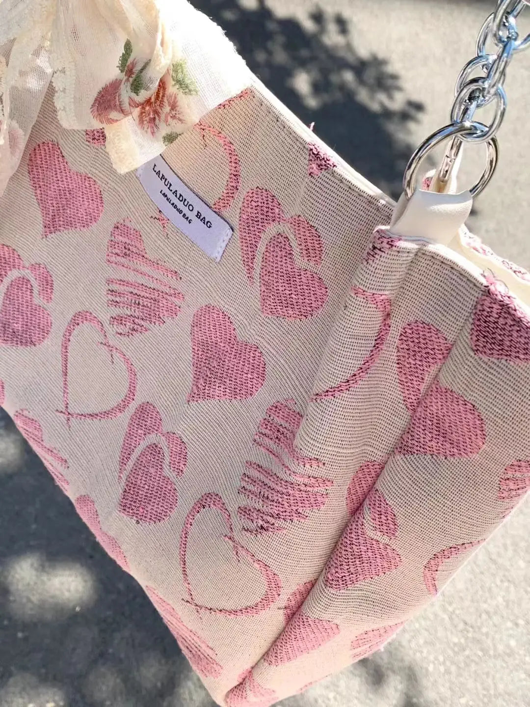 nvxiot - Harajuku Pink Handbag Women Retro Fairycore Aesthetic Heart Large Capacity Tote Bag Female Vintage Cute Shoulder Bag Y2k