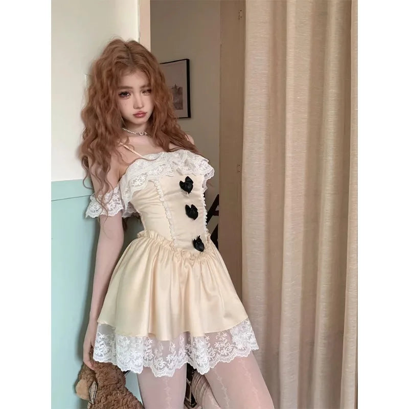 MQTIME - 2024 Summer Elegant Princess Lace Dress Womna Party Sleeveless Y2k Mini Dress Holiday Sweet One Piece Dress Korean Fashion Chic