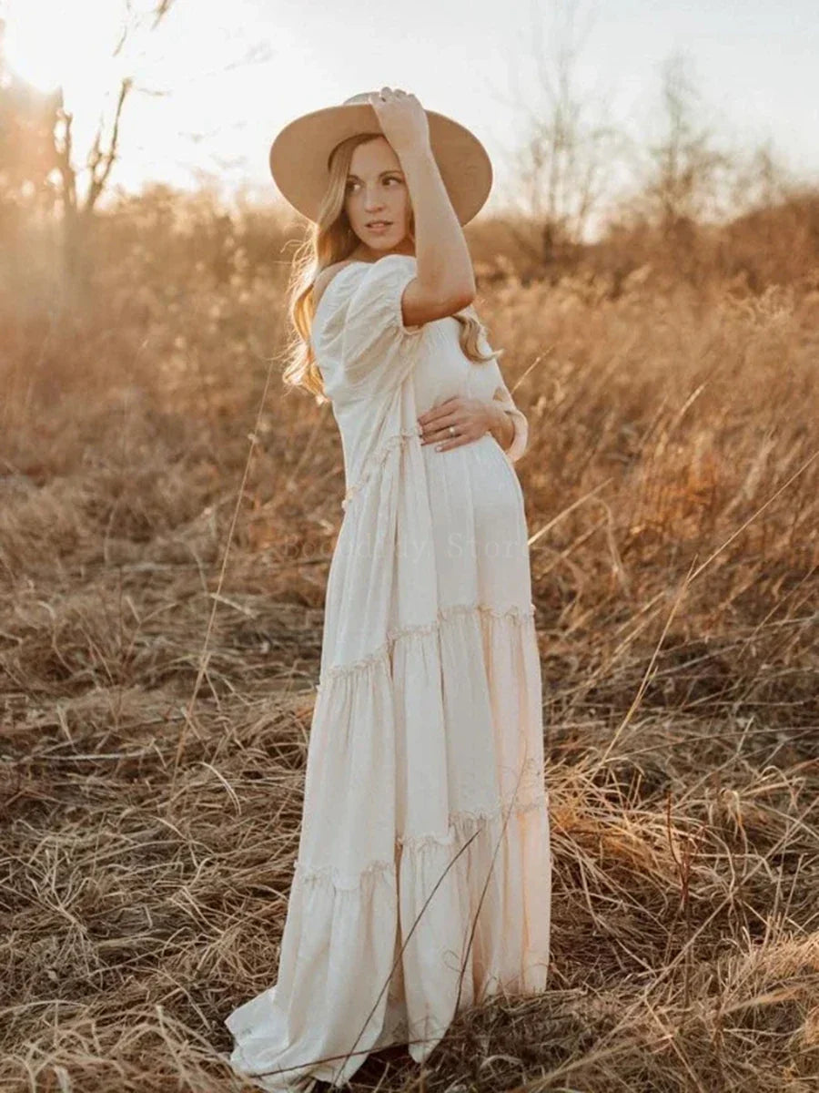 nvxiot - Bohemian Maternity Photo graphy Dress for Baby Shower Photoshoot Maternity Wear Straight shoulder Sweet Style