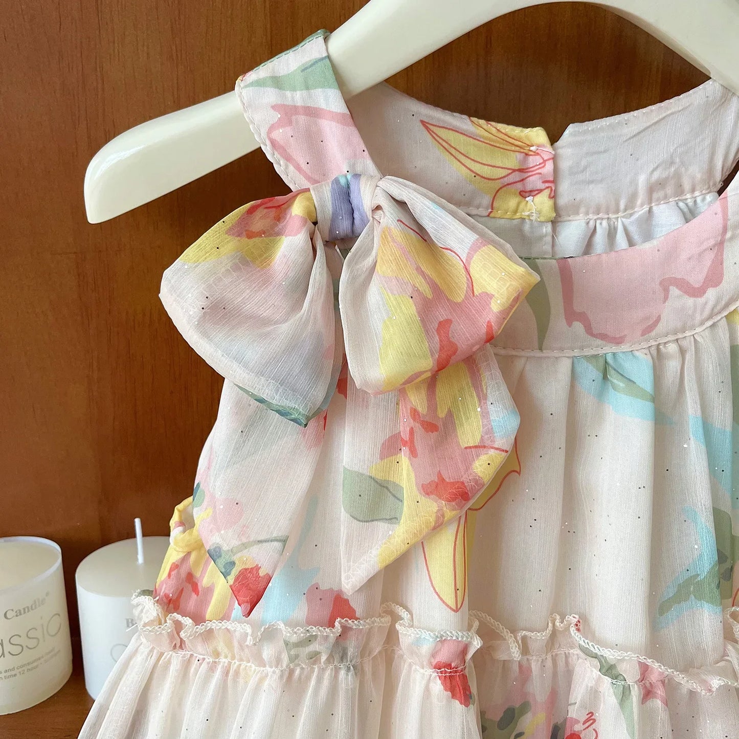 MQTIME - Summer Korean Children Girl Vestidos Cotton Sleeveless Floral Printed Baby Girls Dress Straps Tulle Toddler Girls Princess Dress