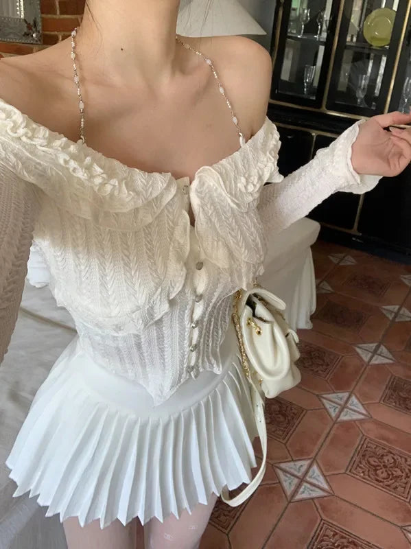MQTIME - Women Crop Top Halter Chain T Shirt elegant t-shirt blusas korean clothing long sleeve tee stylish grunge aesthetic y2k cropped
