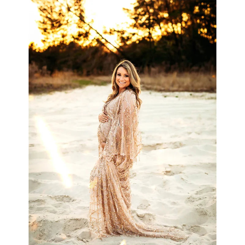 nvxiot - Sexy Sequin Maternity Photography Long Dress Lace Perspective Pregnancy Dress Photo Shoot Gown Baby Shower Dress