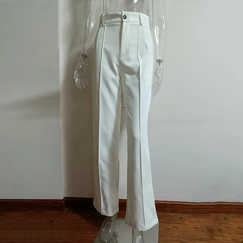 nvxiot High Waisted Casual White Trousers Women Brown Stright Pants Office Lady Korean Style Women Pantalones De Mujer