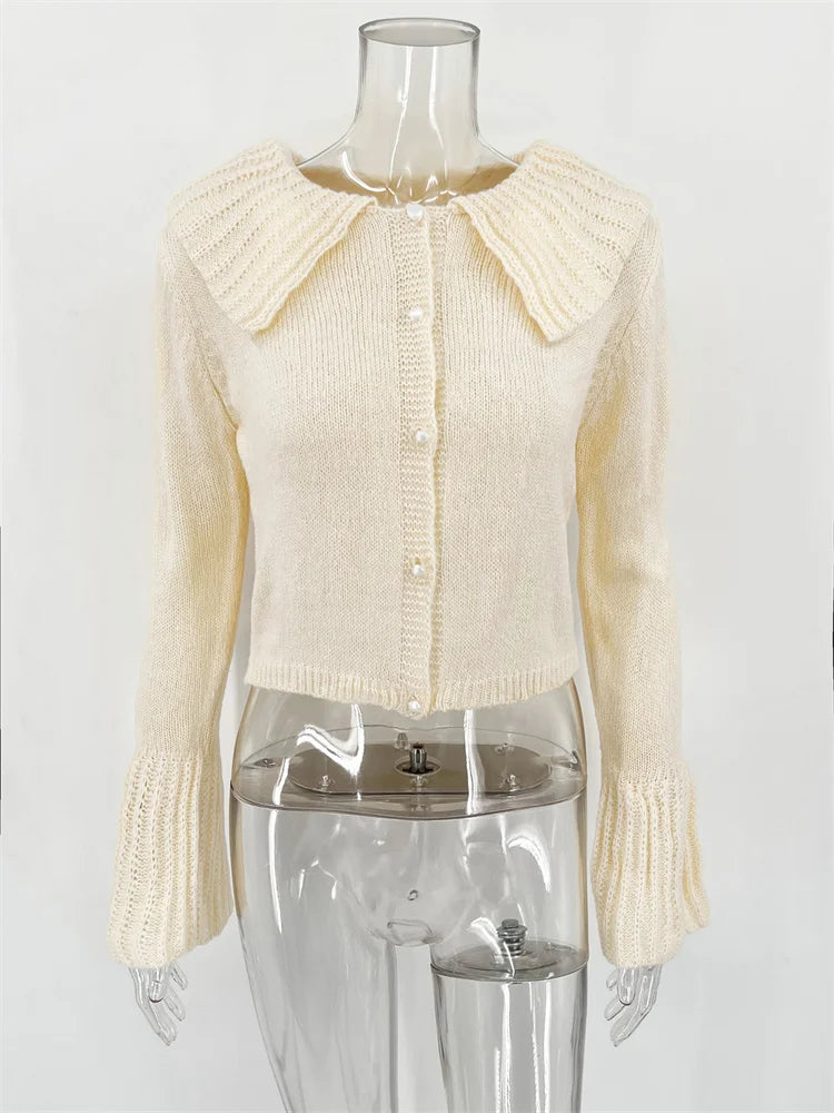 nvxiot - Women's Autumn Sweater Cardigan Casual Long Sleeve Pleated High Waist Loose Cropped Coat Female Y2k Top Solid Cardigan