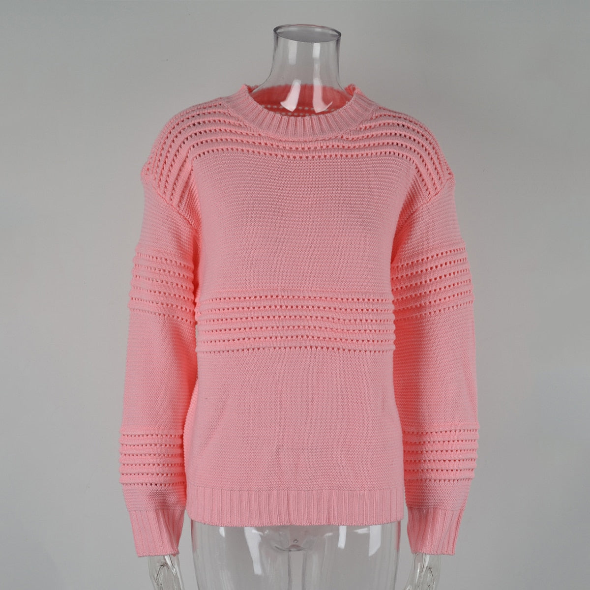 nvxiot Basic Casual Knitted Sweater Winter Women Hollow Out O Neck Fashion Black Pullover Jumper Mujer Clothing Long Sleeve