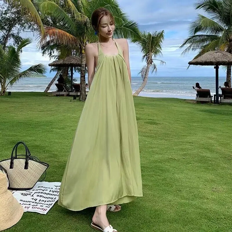 MQTIME - Floral Halter Dress Female Summer Dress Beach Holiday Beach Dress Fairy Dress Vibe Dress Casual Style Beach Dress