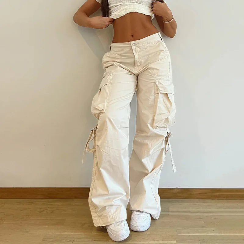 nvxiot Cargo pants for women low waist retro multiple pockets loose straight leg casual pants autumn women Y2K fashion wide leg pants