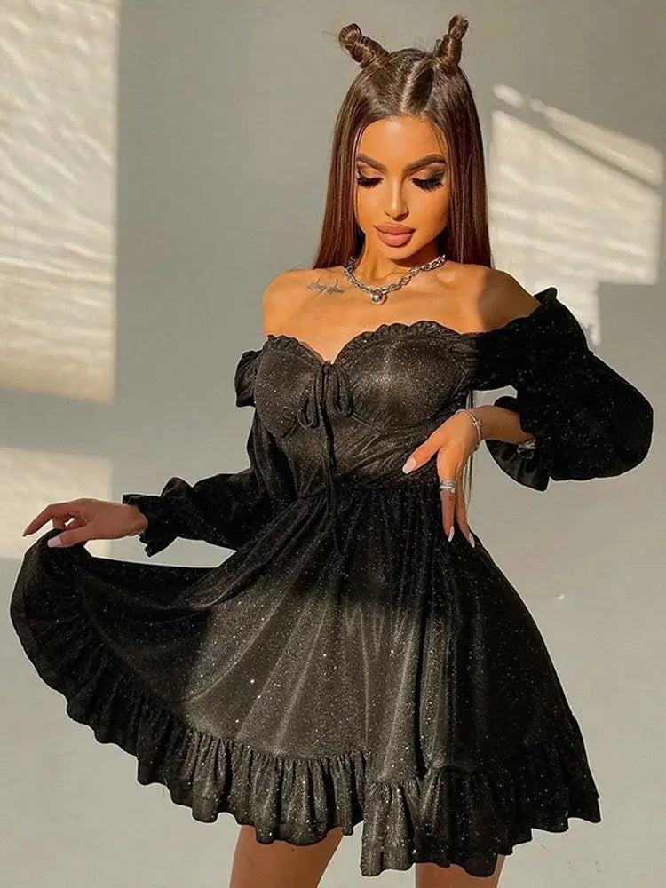 nvxiot Elegant Solid Slim Pleated Dresses For Women Casual A Line Lace Up Long Sleeve Robes Fashion Autumn Club Party Vacation Dress