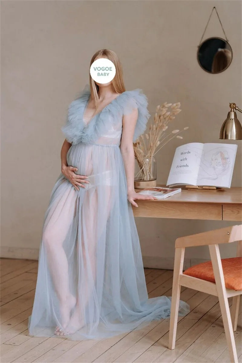 MQTIME - Maternity Photography Tulle Dress Pregnancy Soft Mesh Skirt Sexy Pajamas Perspective Clothes Studio Photo Shoot Props
