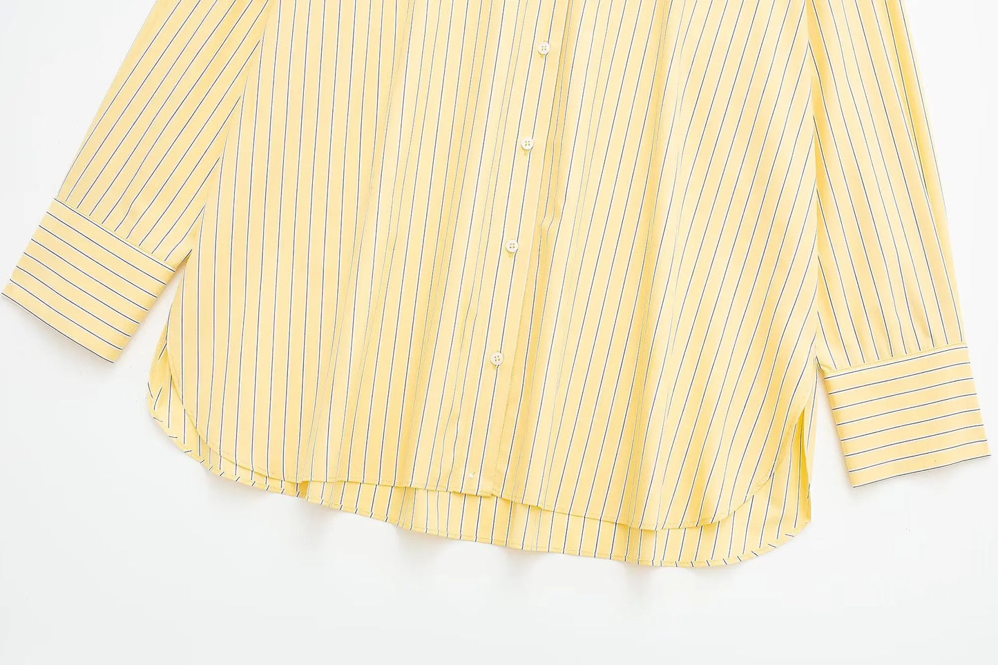 MQTIME - Blouse Women Summer New Fashion Yellow Lapel Striped Single Button Breasted Shirts Female Chic Casual Simple Shirt TRAF