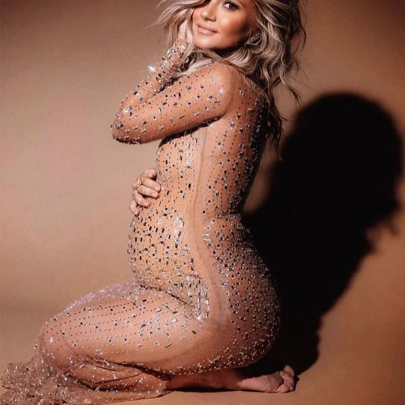 nvxiot - Maternity Shiny Dress for Photoshoot Sparkling Maternity Gown Baby Shower Платье Для Беременных Ropa Vestidos Para Embarazadas
