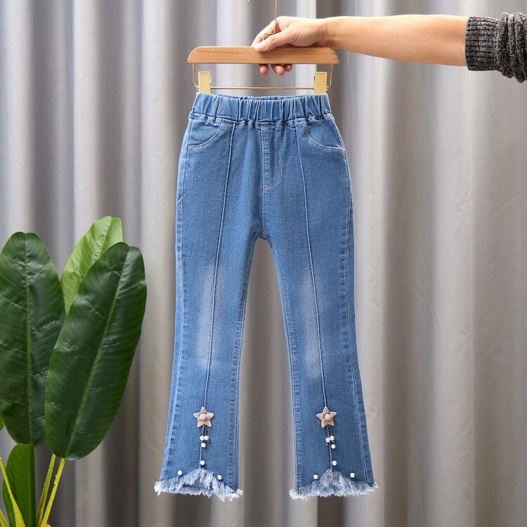 nvxiot Child Girls Casual Jeans Toddler Clothes 2 To 10 Years Fashion Kids Denim Pants Summer High Waist Trousers Blue Size 3T 6T 7T 8T