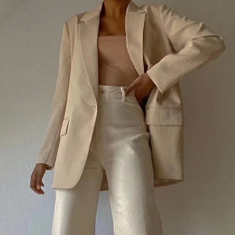 nvxiot Casual A Buckle Classic Blazers Jackets For Women Long Sleeve With Pockets Office Ladies Coats