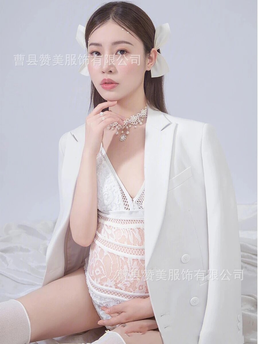 nvxiot White Lace Fancy Maternity Bodysuit + Coat Photography Pregnancy Shoot Dresses Clothes Pregnant Women Sexy Maxi Gown Photo Props
