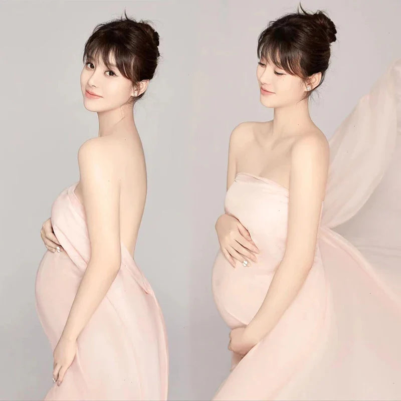 nvxiot - White Maternity Photography Props Maxi Maternity Gown Silk Cloth Maternity Dress Elegant Satin Shooting Photo Pregnant Dress Plu
