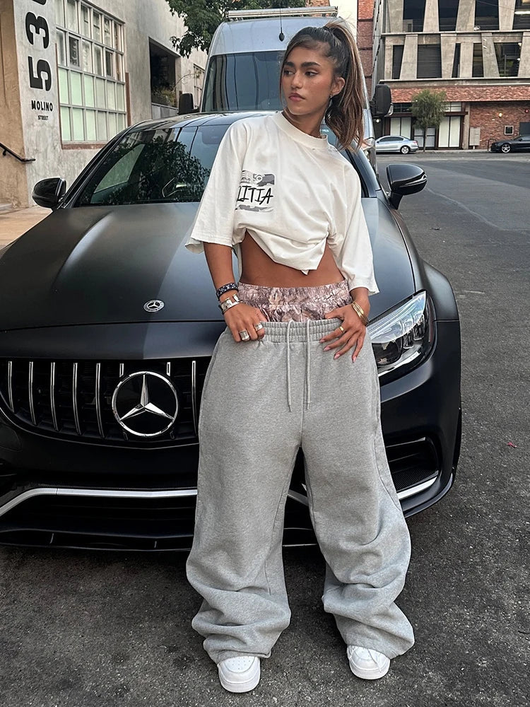 MQTIME - Weird Puss Fake Two-Piece Sweatpants Women Patchwork Trousers Casual Autumn Fashion Loose Sporty Wild Basic Street Long Bottom