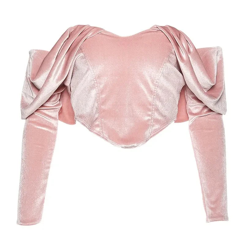 MQTIME - Pink Off Shoulder T-shirt Sexy Backless Tube Top Cropped Tops 2024 Fall Women Korean Y2k Indie Vacation Casual Party Clubwear