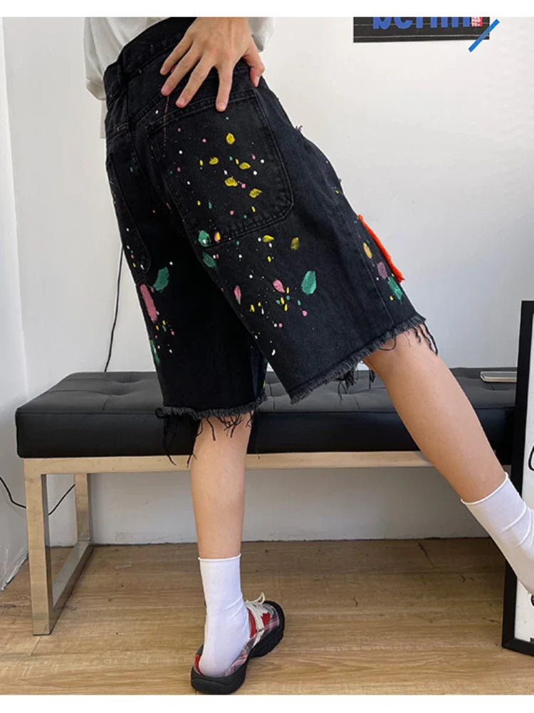 nvxiot - Knitted Floral Denim Short Pants Female Summer New Loose Casual Pants Tassel Design Vintage Fashion Short Para Mujeres