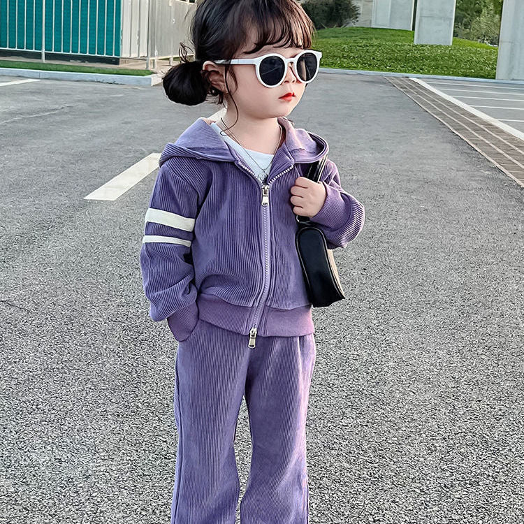 nvxiot Autumn Little Girls Children Clothing Set Two 2Pce Set Purple Hoodies Zipper Jacket +pants Baby Clothes Kids Outfits Sports Suit