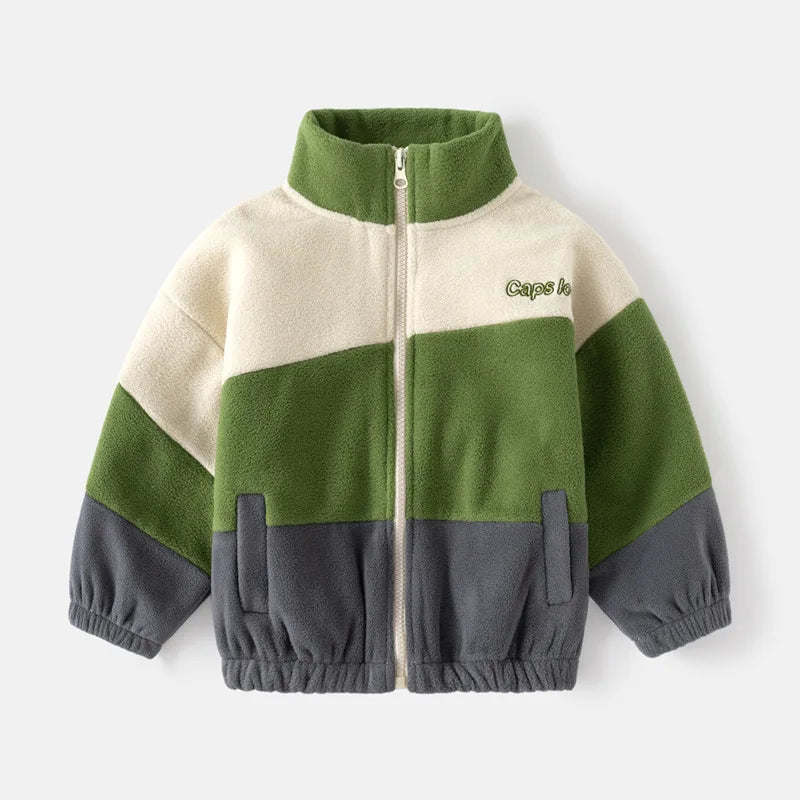MQTIME - Autumn 2024 Infant Baby Boy Outerwear Korean Letter Print Fleece Children Boy Jacket Turtleneck Spliced Long Sleeve Kid Boy Coat