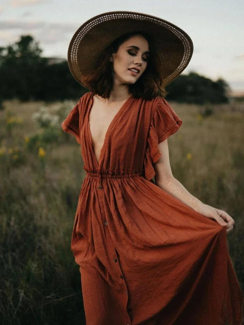 nvxiot - Boho Maternity Photography Props Dresses Button Decoration Pregnancy Photo Shoot Bohemian Baby Shower Long Dress Front Slit