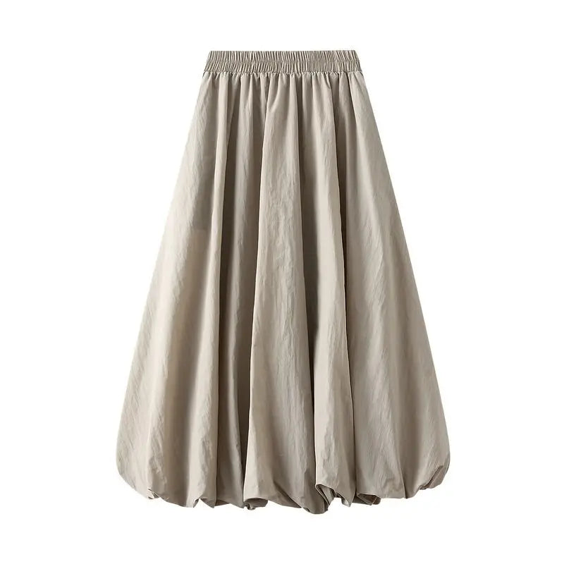 MQTIME - Korean Fashion Flower Bud Skirt Spring and Autumn New Design High Waist Solid Loose Casual Fluffy Lantern Long Skirt for Women