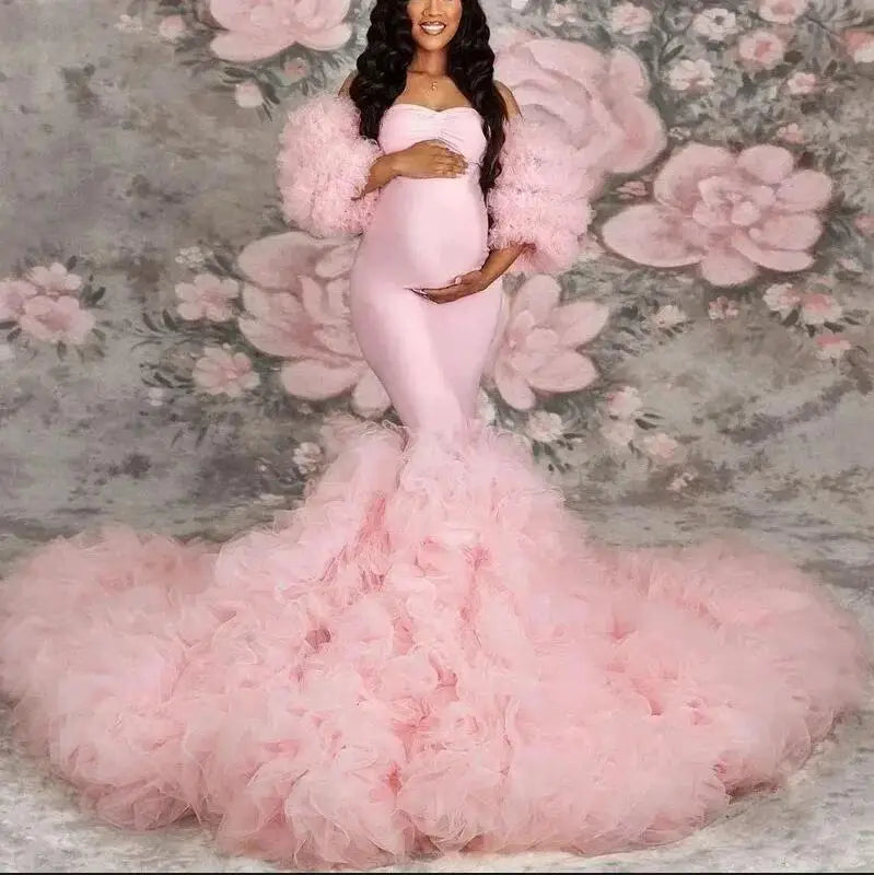 nvxiot - Mermaid Maternity Robes for Photo Shoot Off Shoulder Sweetheart Foto Gowns Sexy Spandex Baby Shower Dresses