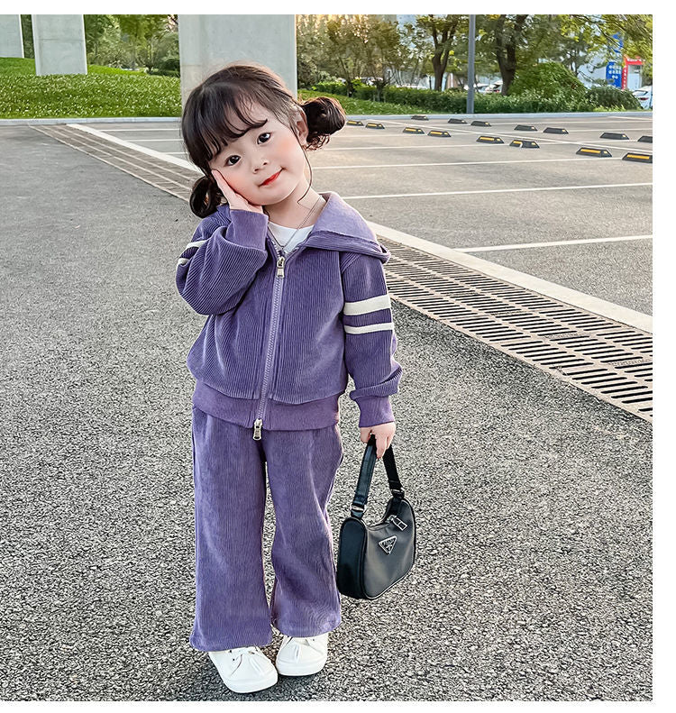 nvxiot Autumn Little Girls Children Clothing Set Two 2Pce Set Purple Hoodies Zipper Jacket +pants Baby Clothes Kids Outfits Sports Suit