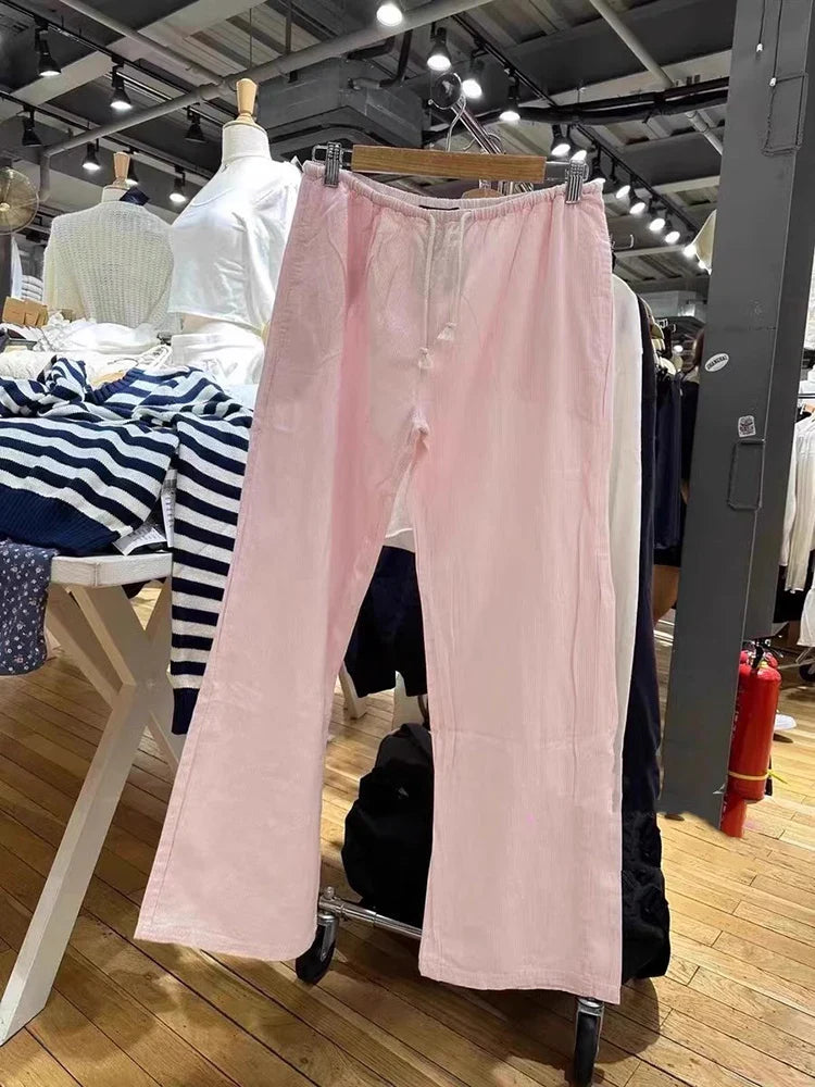 nvxiot - Yaphleet Y2K Girls Vintage Striped Wide Leg Pants 2024 Spring Fashion Ladies Casual Straight Pants for Women Streetwear Bottoms