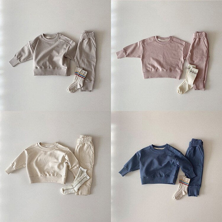 nvxiot Spring Korean Children's Suit Casual Unisex Comfortable Solid Color Sweater Pants Suit Autumn Sweater Top Pants Sports Suit