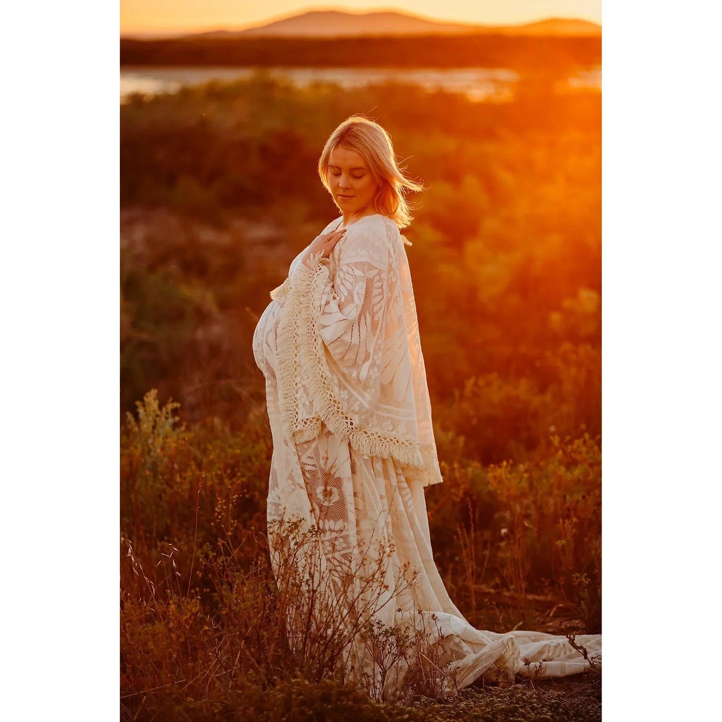 MQTIME - Bohemian Maternity Photography Dress Lace Party Gown Vintage Boho Pregnancy Robe Photo Shoot Prop Clothes