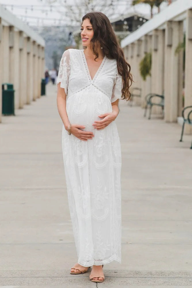 MQTIME - Summer Maternity Lace Dress Maternity Dresses for Photography Pregnant Wedding Sexy Dress
