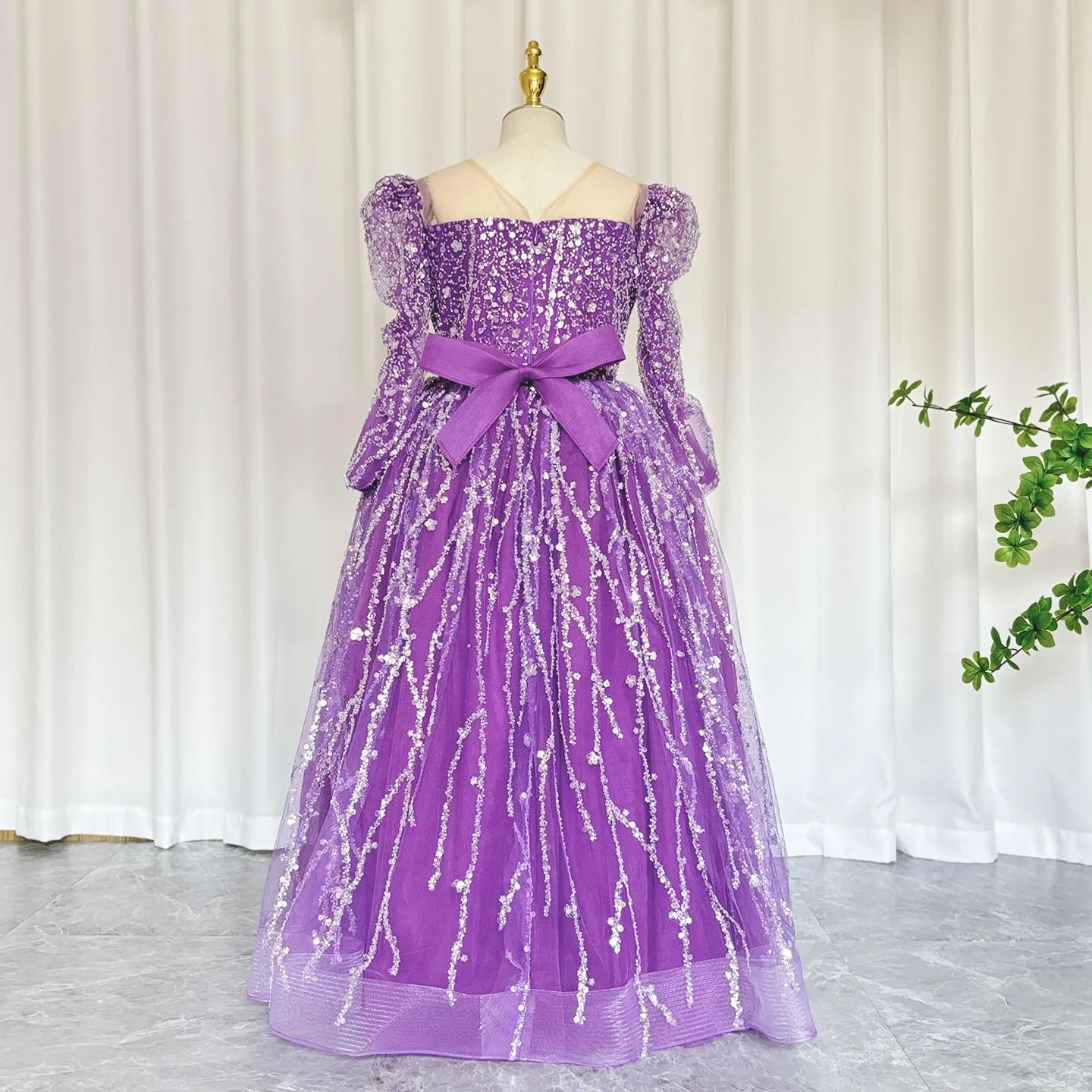 MQTIME - Sparkly Arabic Girl Dress Beading Purple Baby Kids Princess Birthday Wedding Party Children Holiday Gown 2024 J204