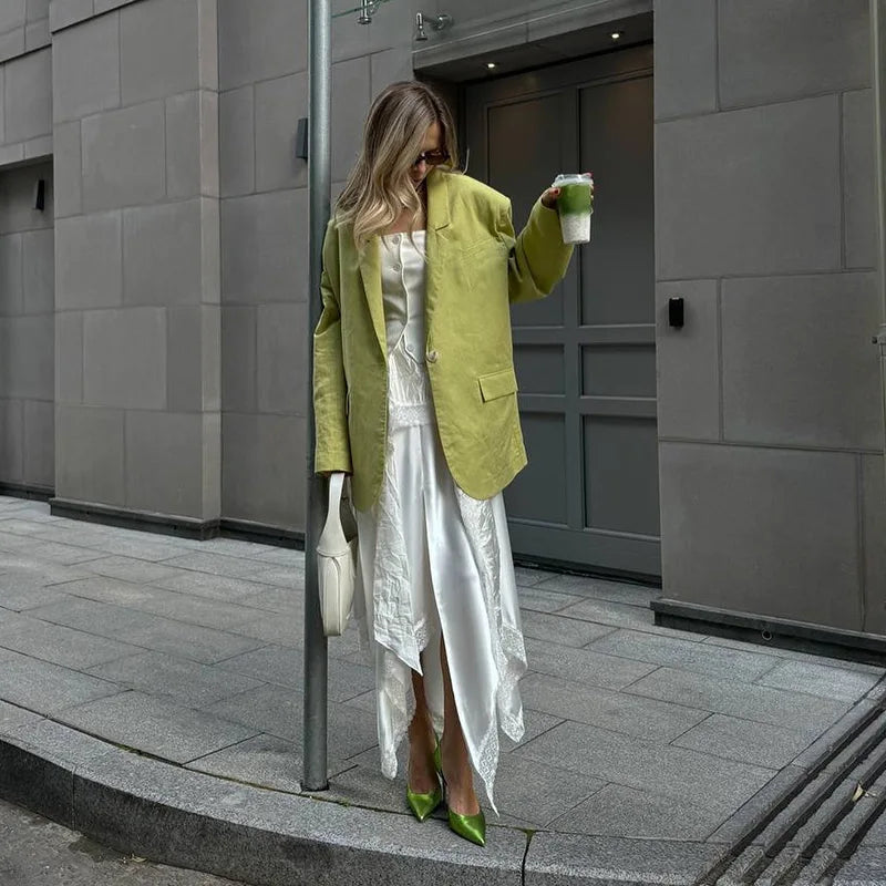 nvxiot - Casual Loose Outerwears Solid Long Sleeve Women's Jacket Turn-down Collar High Street Coats All Match Simple Female Suit Tops