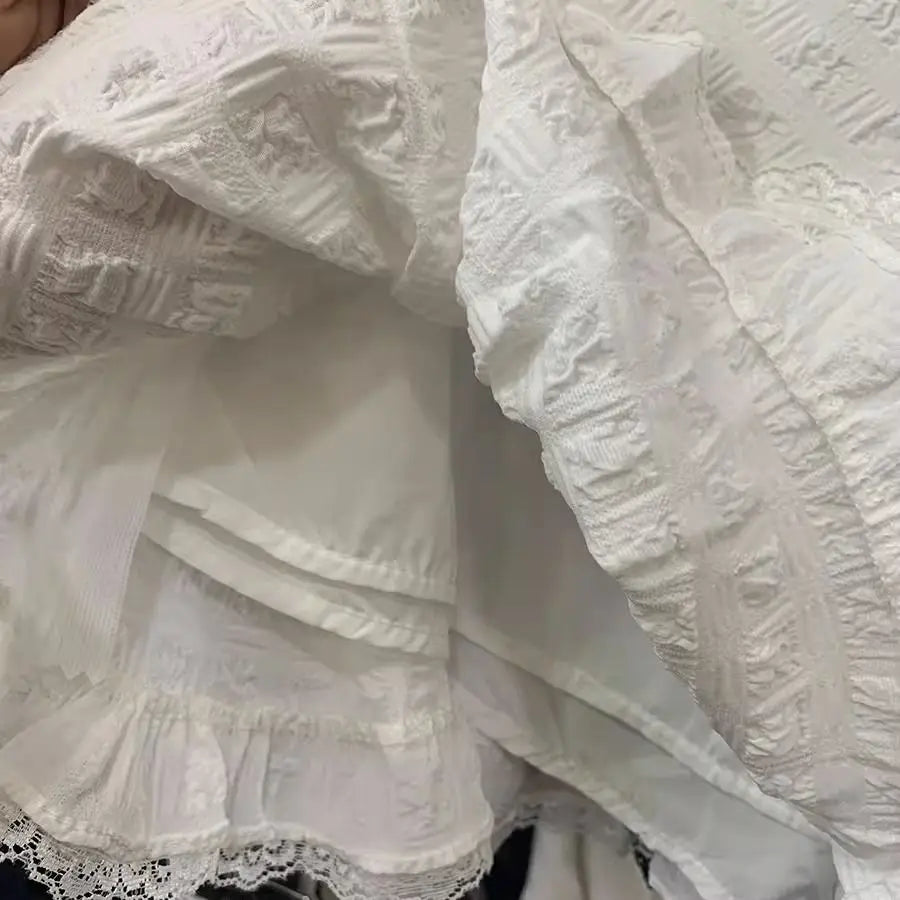 MQTIME - Summer Korean Fashion High Waist Elegant Cake Fluffy White Skirt Sweet Girl Versatile Slim A-Line Lace Short Skirts for Women