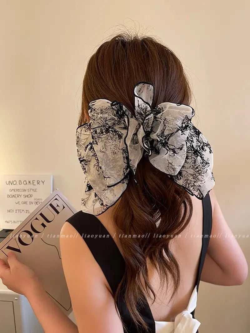 nvxiot Large Lace Bow Hair Clip Embroidered Bowknot Sweet Ribbon Hairpin Girl Headdress Top Clip Korea Hair Accessories