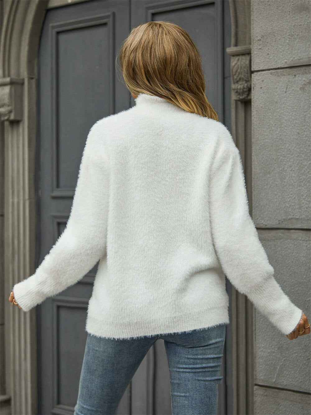 nvxiot Fluffy Warm Winter Sweater for Women Pullover Turtleneck White Pull Femme Basic Autumn Jersey Jumper Black Sweater