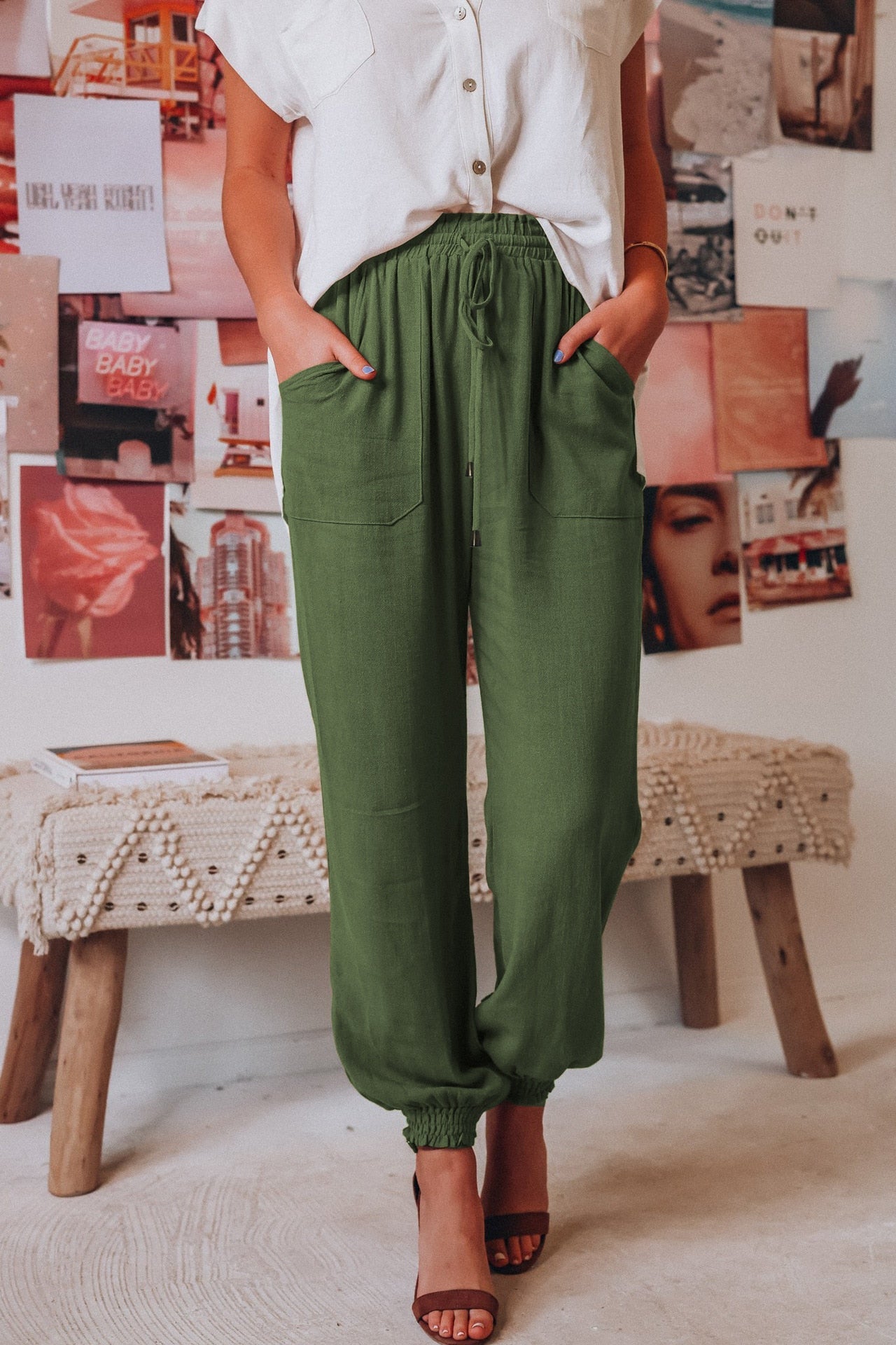 nvxiot Chic Ruched Pants For Women Solid Hign Waist Drawstring Trouser Korean Fashion Joggers Sweatpants Roupas Femininas