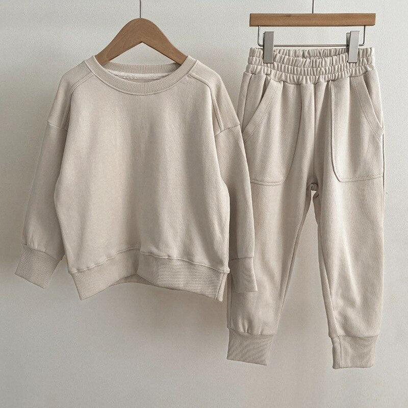 nvxiot Spring Korean Children's Suit Casual Unisex Comfortable Solid Color Sweater Pants Suit Autumn Sweater Top Pants Sports Suit