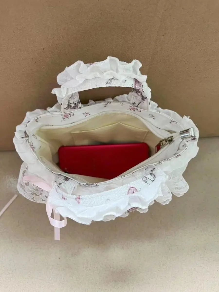 nvxiot - Sweet Lace Y2k Hand Bag Women Hot Girls Bow Cute Canvas Bucket Bag Female Harajuku Fairycore Messenger Bag Bolso Mujer