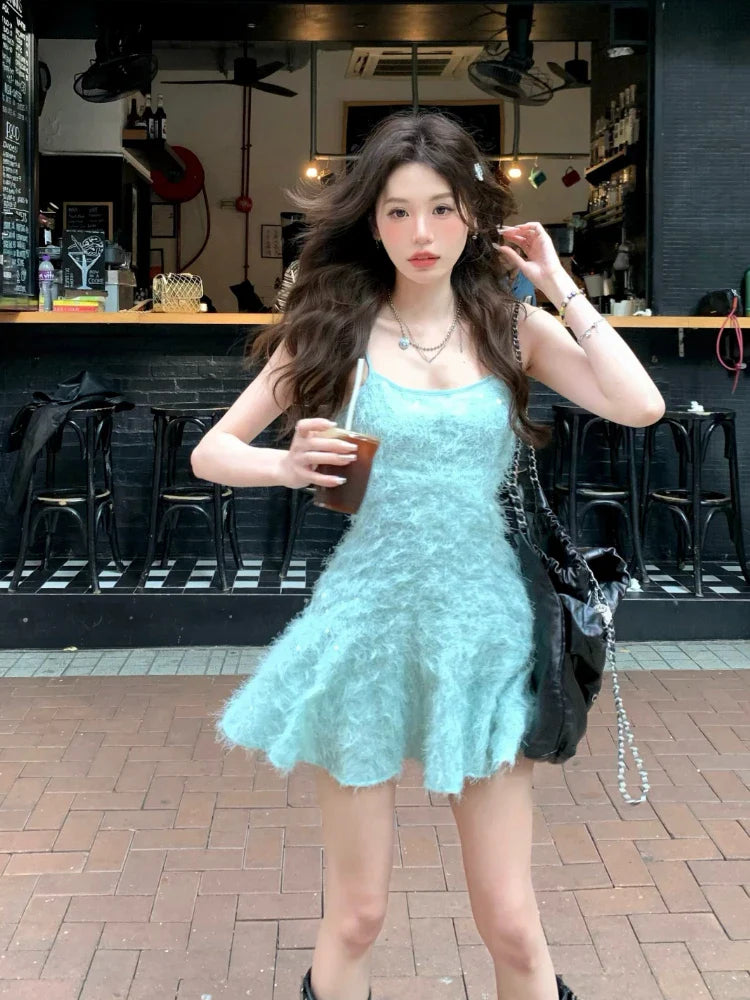 MQTIME - Bodycon Sexy Y2k Mini Dress Women Casual Pure Color Elegant Dress Female Even Party Vintage Beach Style Korean Fashion Clothing