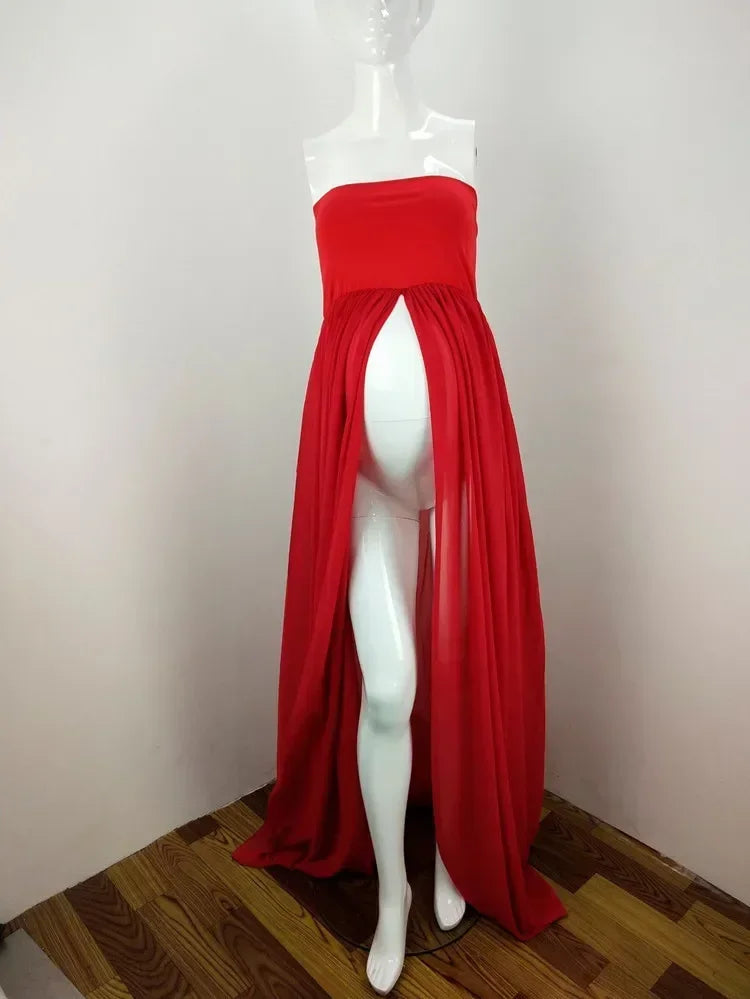 nvxiot - Maternity Summer Leisure Dresses Sexy Shoulderless Photo Shoot Women Front Open Cotton Chiffon Pregnancy Dress Photography Props
