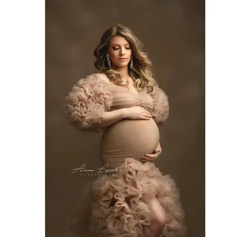 MQTIME - High Slit Prom Dresses Ruffles Maternity Robes for Photo Shoot Female Pregnant Mermaid Evening Gowns Customise