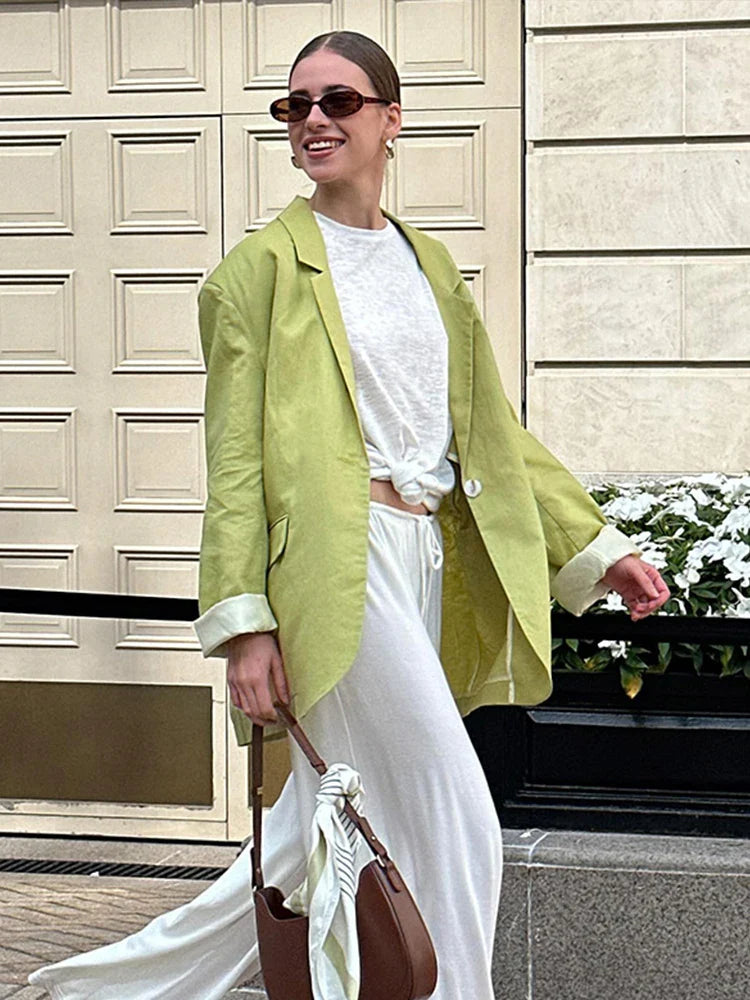 nvxiot - Casual Loose Outerwears Solid Long Sleeve Women's Jacket Turn-down Collar High Street Coats All Match Simple Female Suit Tops