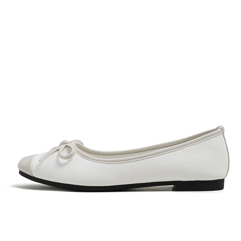 nvxiot - French Sheepskin Square Head Single Shoes Women Soft Bottom Ballet Shallow Mouth Bow Flat Plus Size 34-43 Casual Lolita Shoes