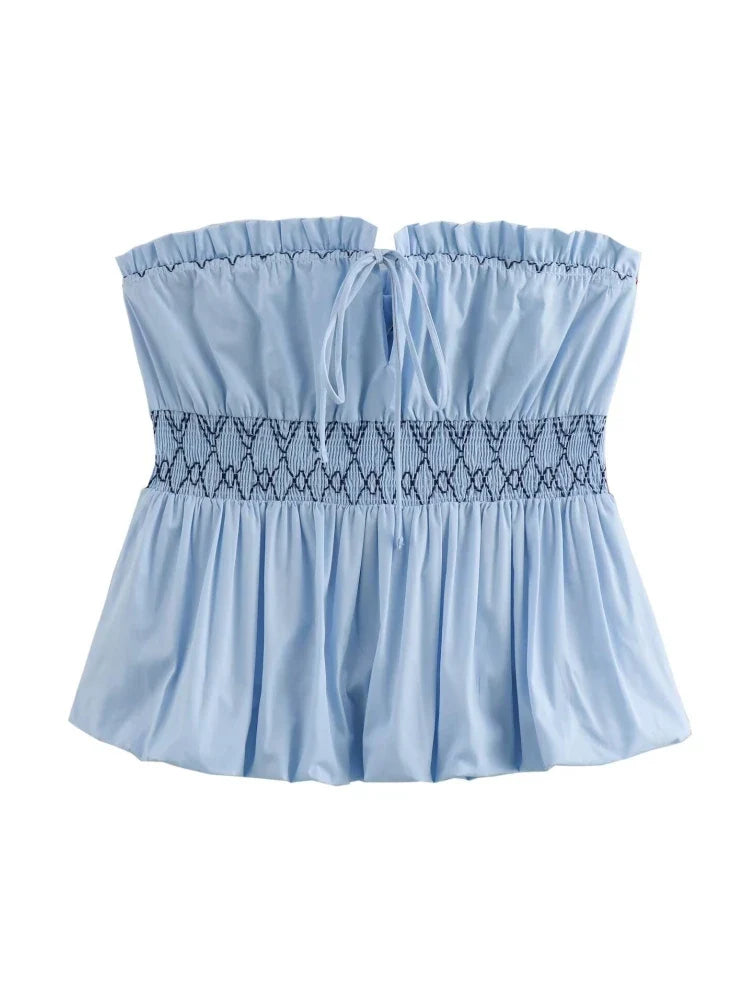 MQTIME - women's 2024 summer new solid color tube top bow off-shoulder sleeveless pleated top 1971/063