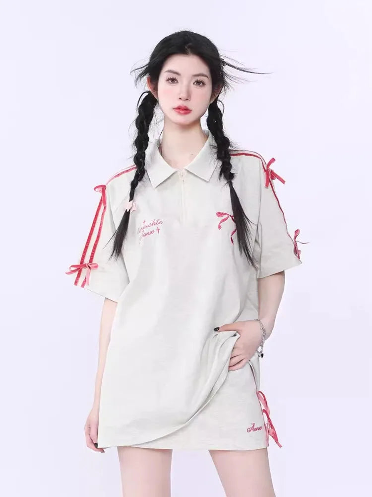 MQTIME - Sports Tennis Skirt for Women Embroidery Letter Mini Skirts with Bow Striped High Waist Hip Wrap Skirt Summer Slim Chic