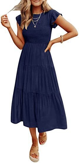 nvxiot New Maxi Dresses for Women Leisure Fashion Summer Elegant Chic Ruffle Sleeve Shirred Party Vacation Prom Dress Female Clothing
